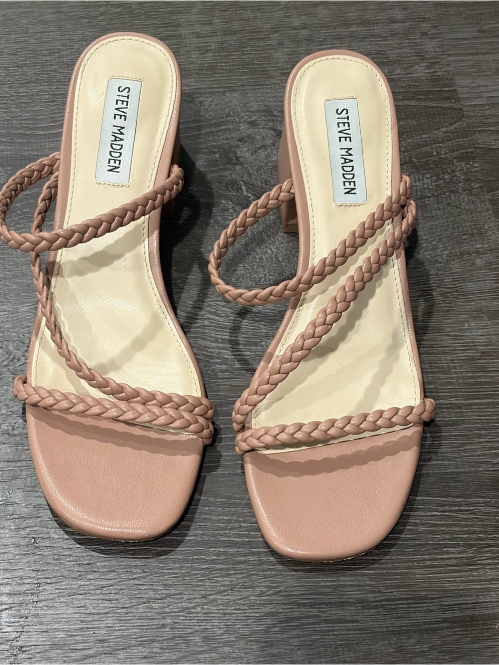 Steve Madden Inntro Nude Blush Braided Multi Strap Block Heel Mules 8.5
